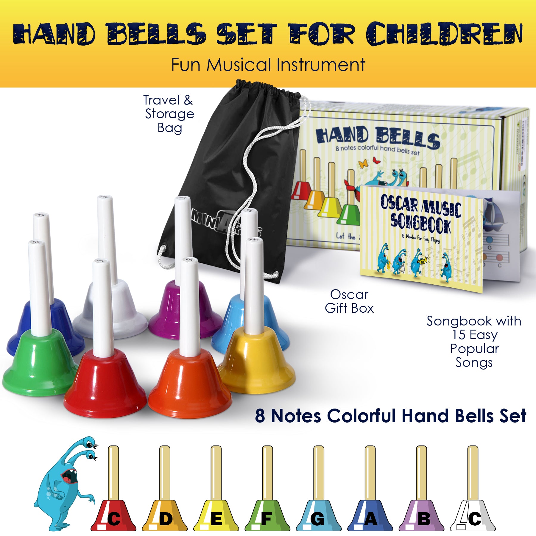 Notes　Diatonic　–　Hand　Metal　Bells　Grea　Set　for　Kids　Handbells　Colorful　MiniArtis