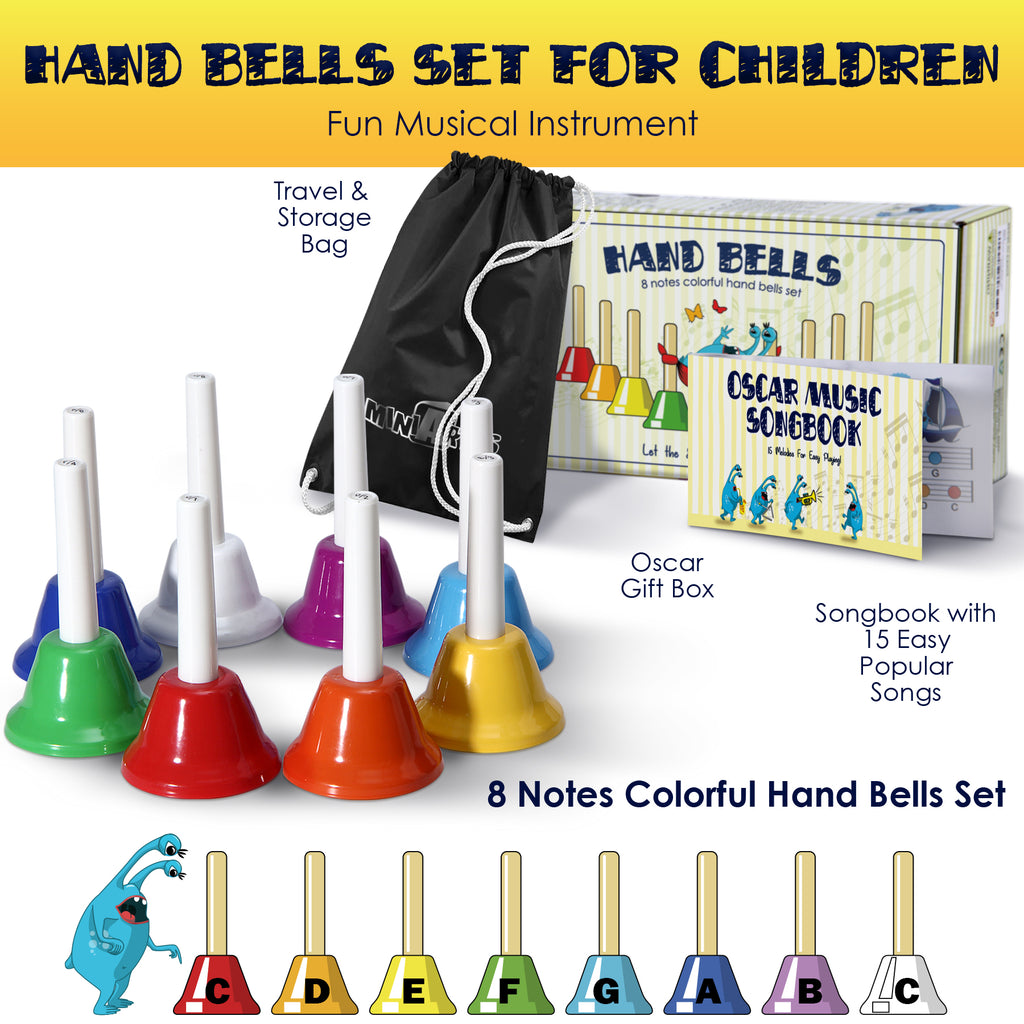 Bells Instrument Notes Rainbow Chime Hand Bells Set 8-Note Colorful Musical Instrument with S ...