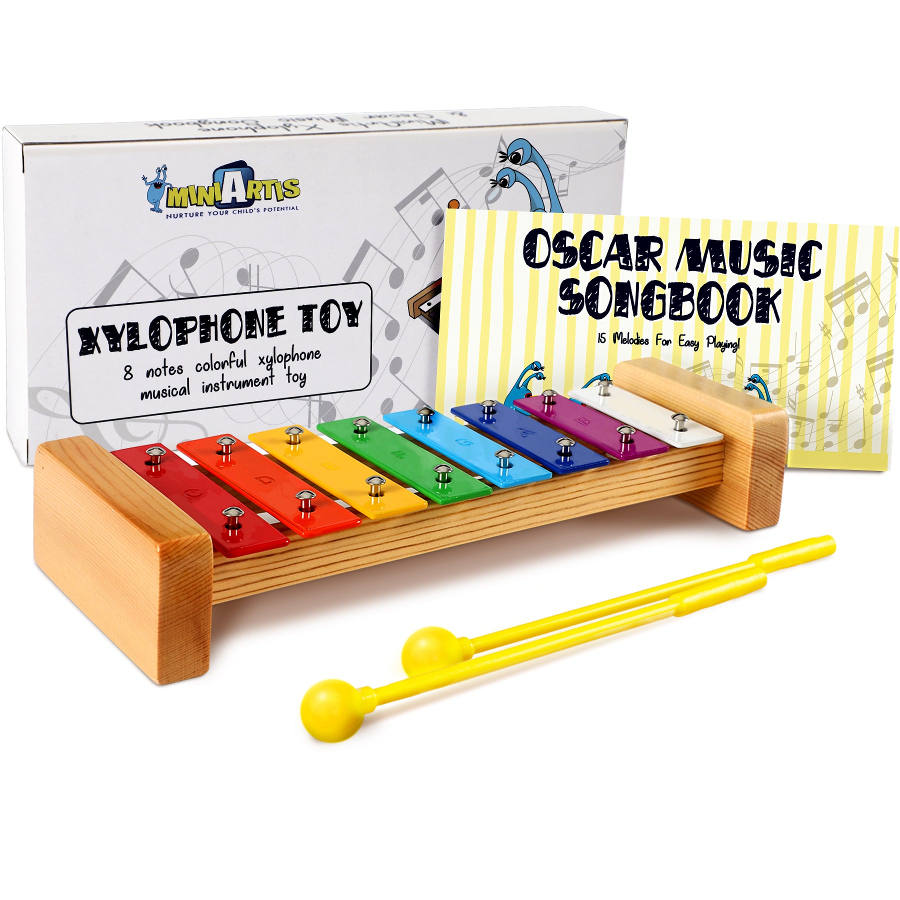 Xylophone 8 Notes Pocoyo – Reig Toys – Barres Métalliques Colorées, Poignée De Transport – Instrument éveil Dès 3 Ans