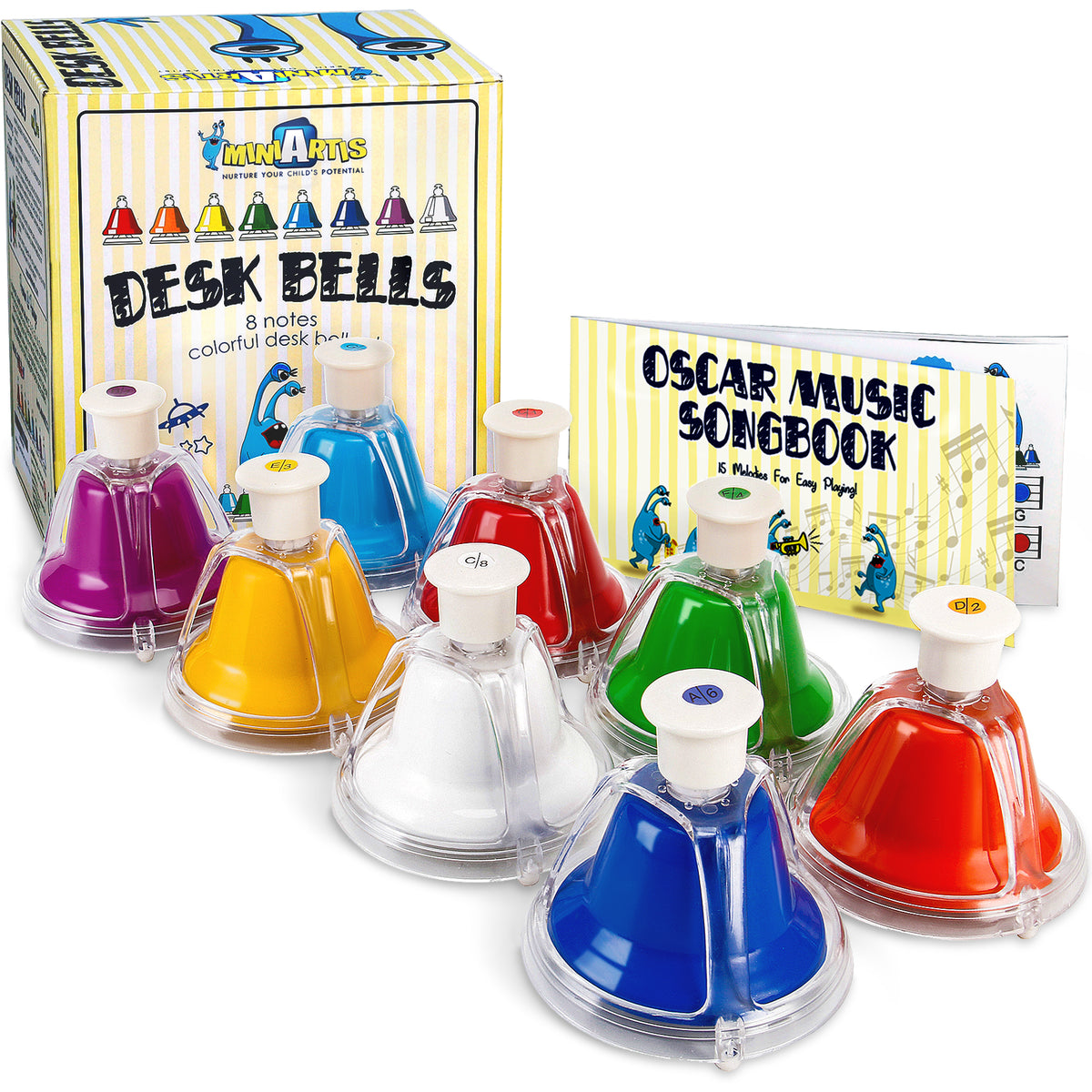 Rainbow Desk Bells Set 8-Note Bells Instrument with Songbook – MiniArtis