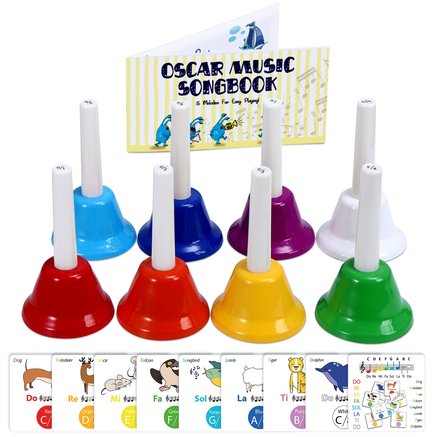 Melody Hand Bells Set 8-Note Colorful Musical Instrument with Songbook ...