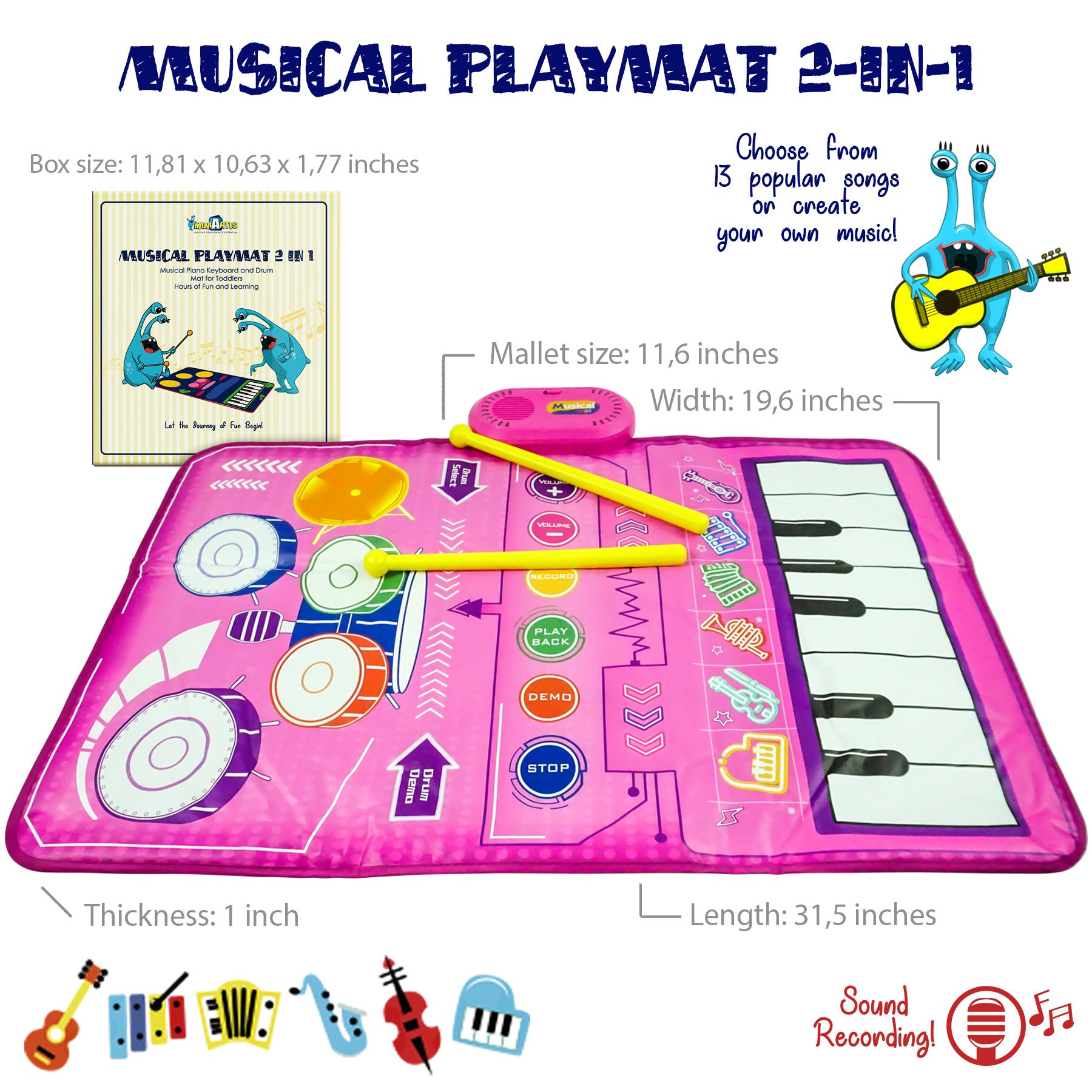 Melody Jam Musical Mat 2-in-1 Piano Drum Set for Toddlers