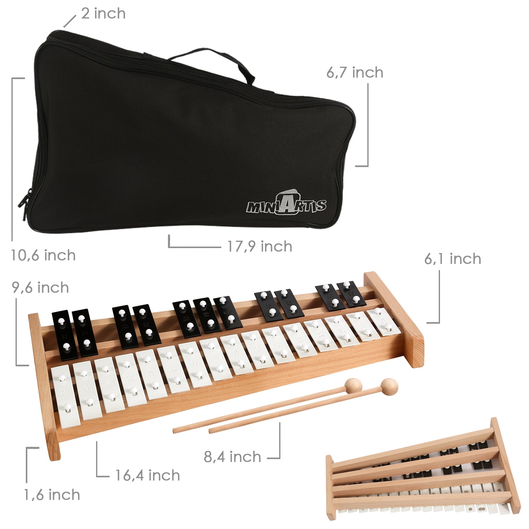 Glockenspiel Xylophone 27 Note Colorful Metal Keys Full Size Percussion  Musical Instrument