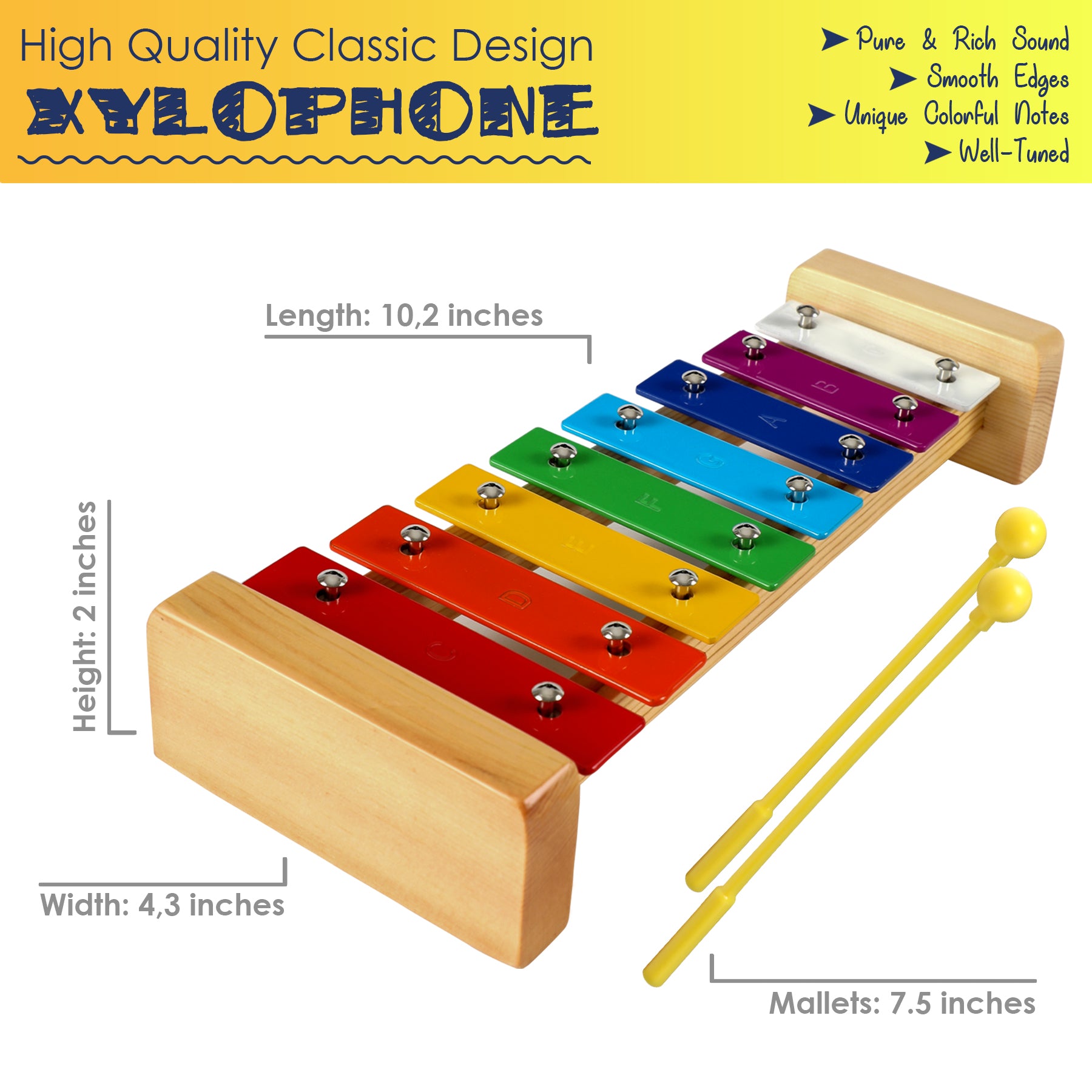 Xylophone Instrument de musique 8 notes Xylophone en bois comprend