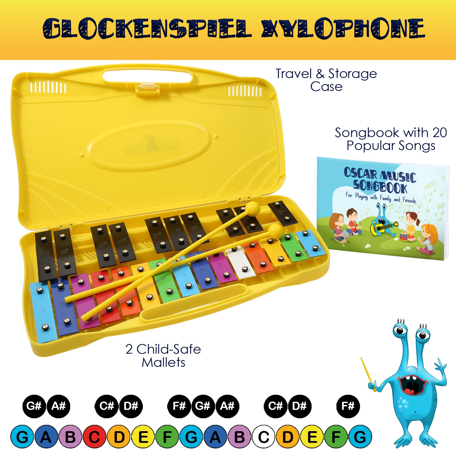 15 Note Metal Xylophone Music Instrument Toy Glockenspiel Xylophone for  Kids and Adult