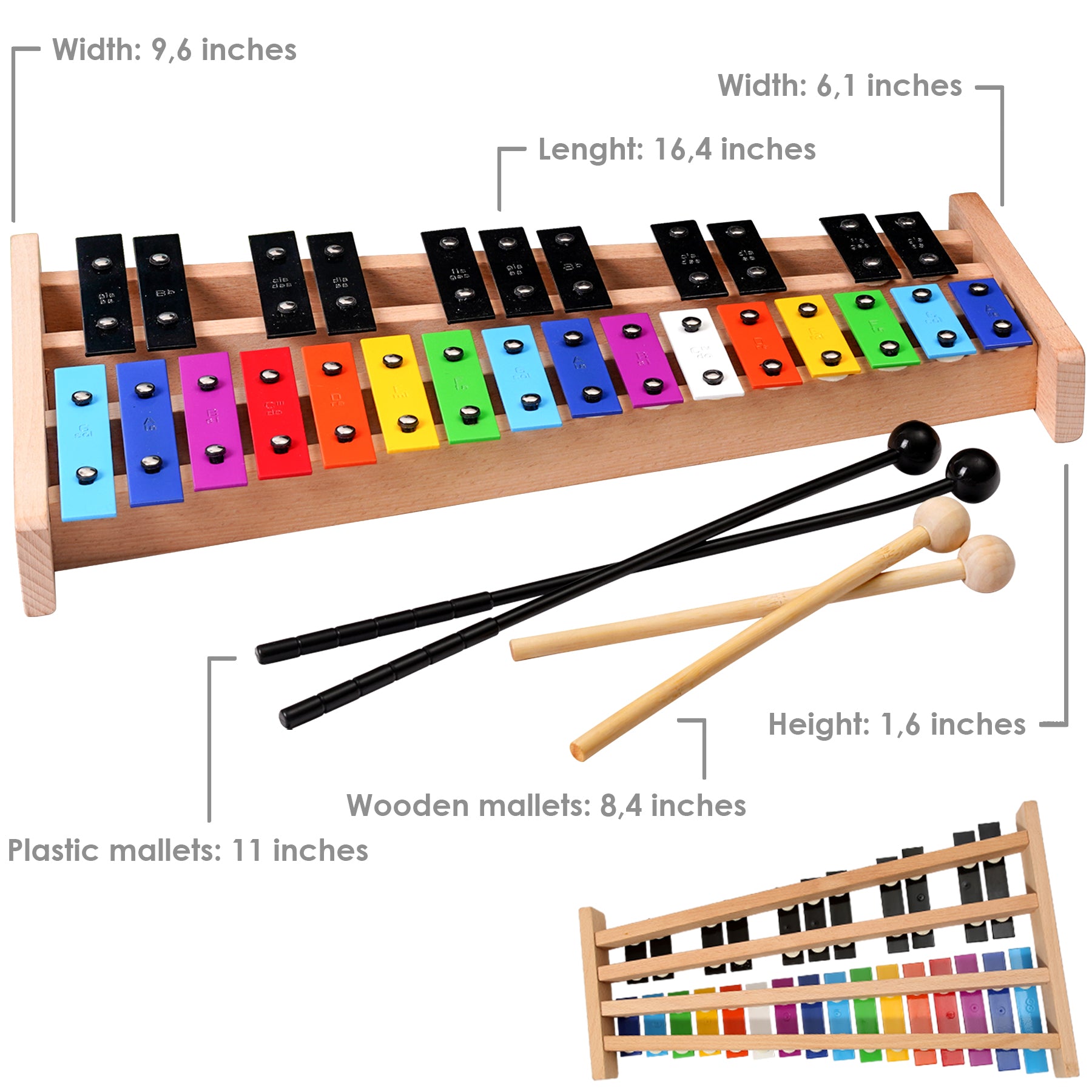 Professional Wooden Soprano Full Size Glockenspiel Xylophone with 27 Metal  Keys - Musical Instrument for Adults & Kids - Includes 2 Wooden